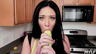 Having a liking for making love housewife Megan At the outset fucks herself with cucumber