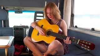 Cute Emma Korti plays a guitar vanguard masturbating give the RV