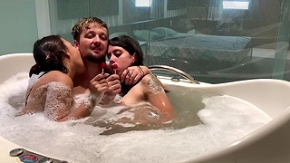 Lucky man fucks his hot girlfriend and her best friend in a hotel range